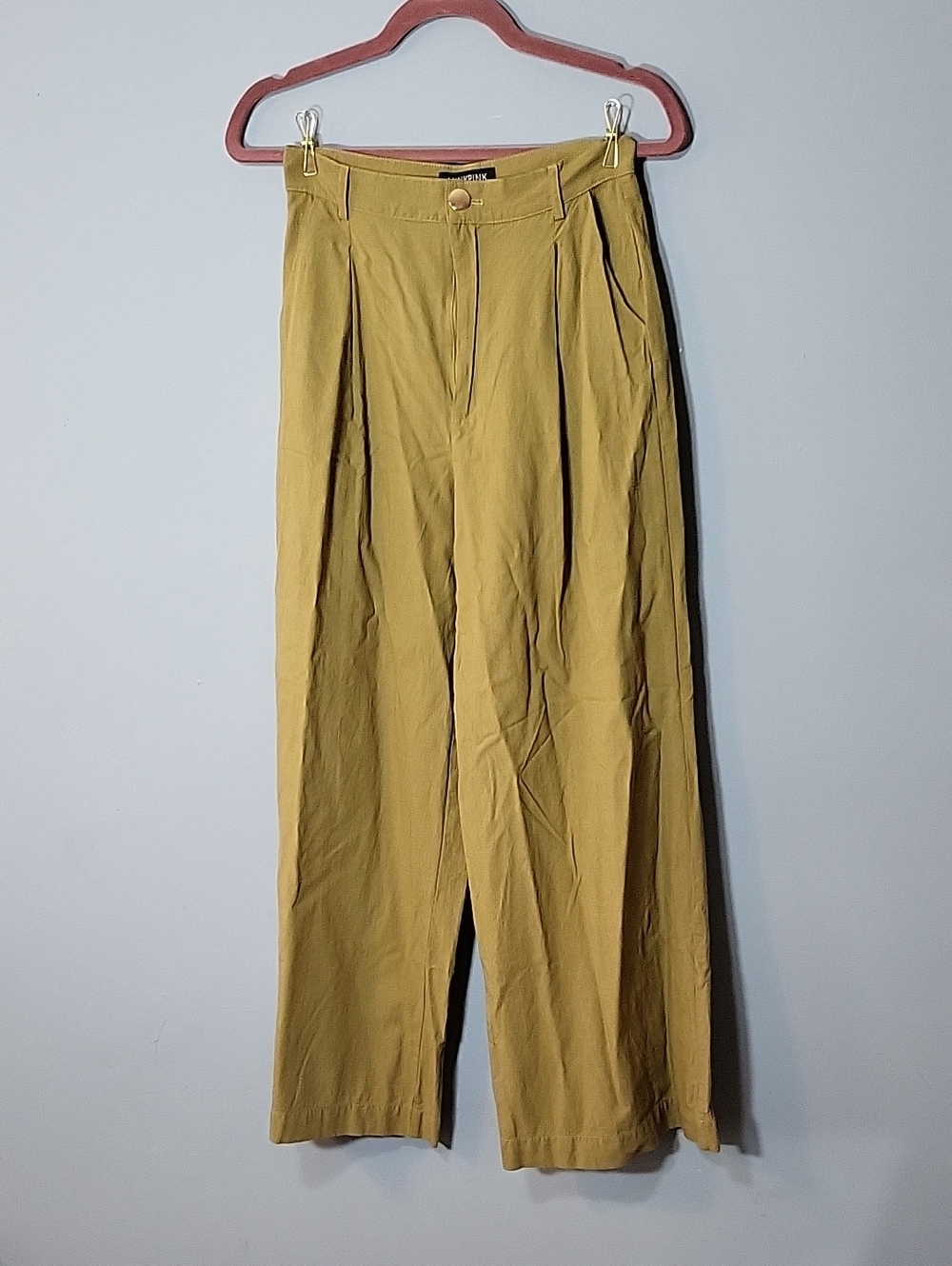 MinkPink Size S Linen Blend Pleated Olive-Tan Wide Leg Pants Ankle Trousers